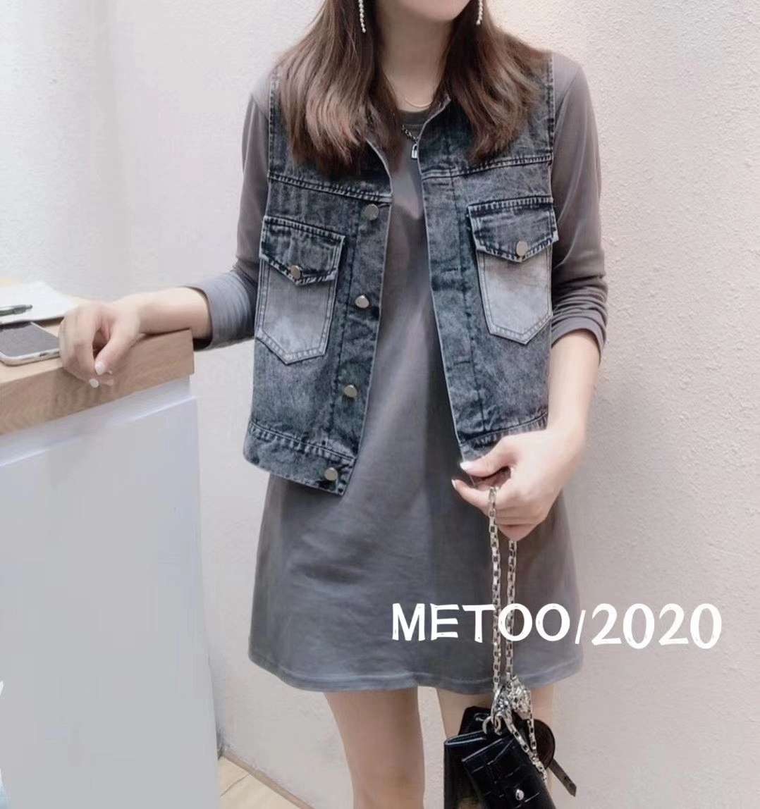 牛仔马甲女两件套短牛仔马甲宽松短款2020秋装新T桖长款配马甲