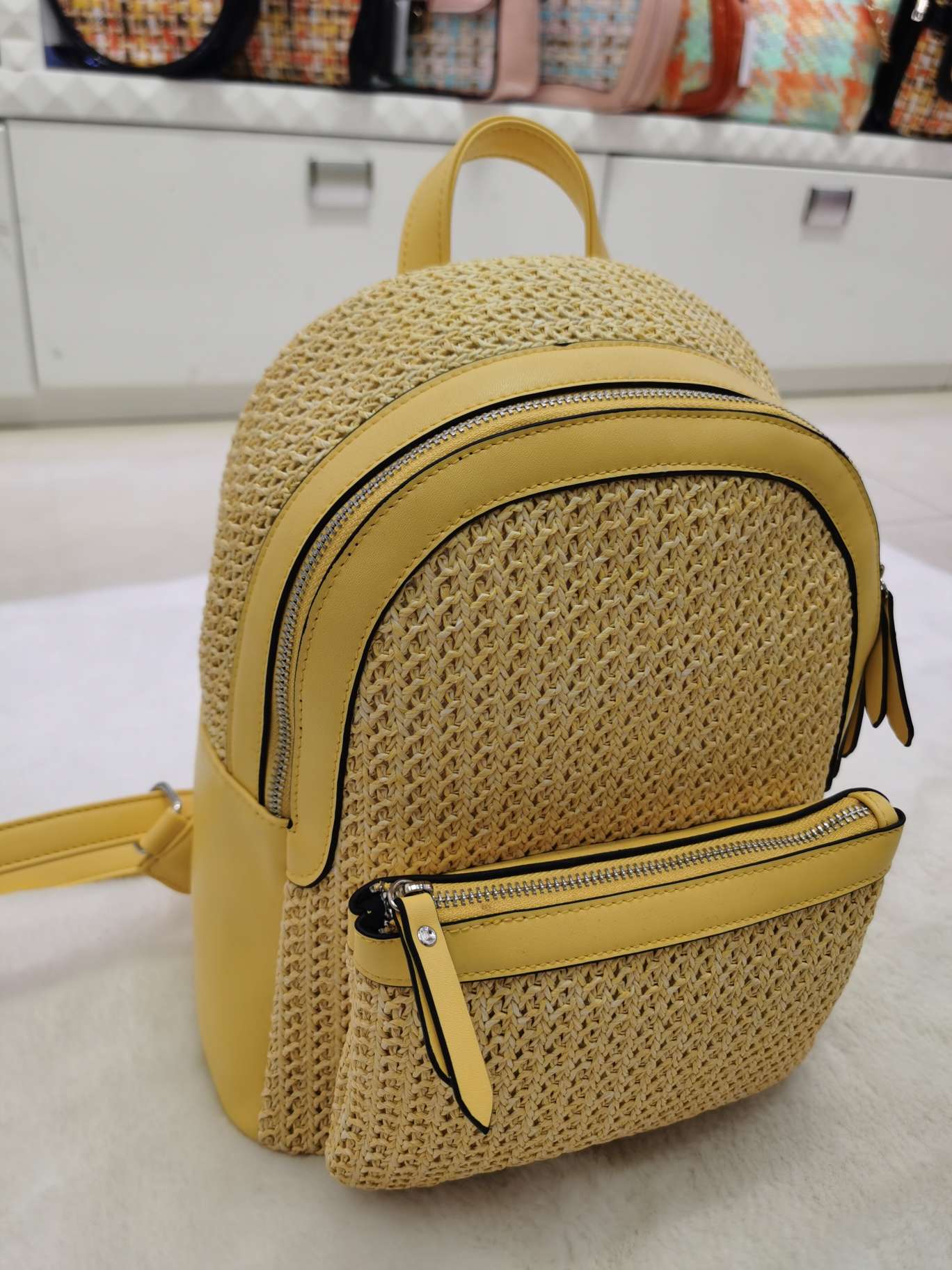 Yellow straw knapsack thumbnail