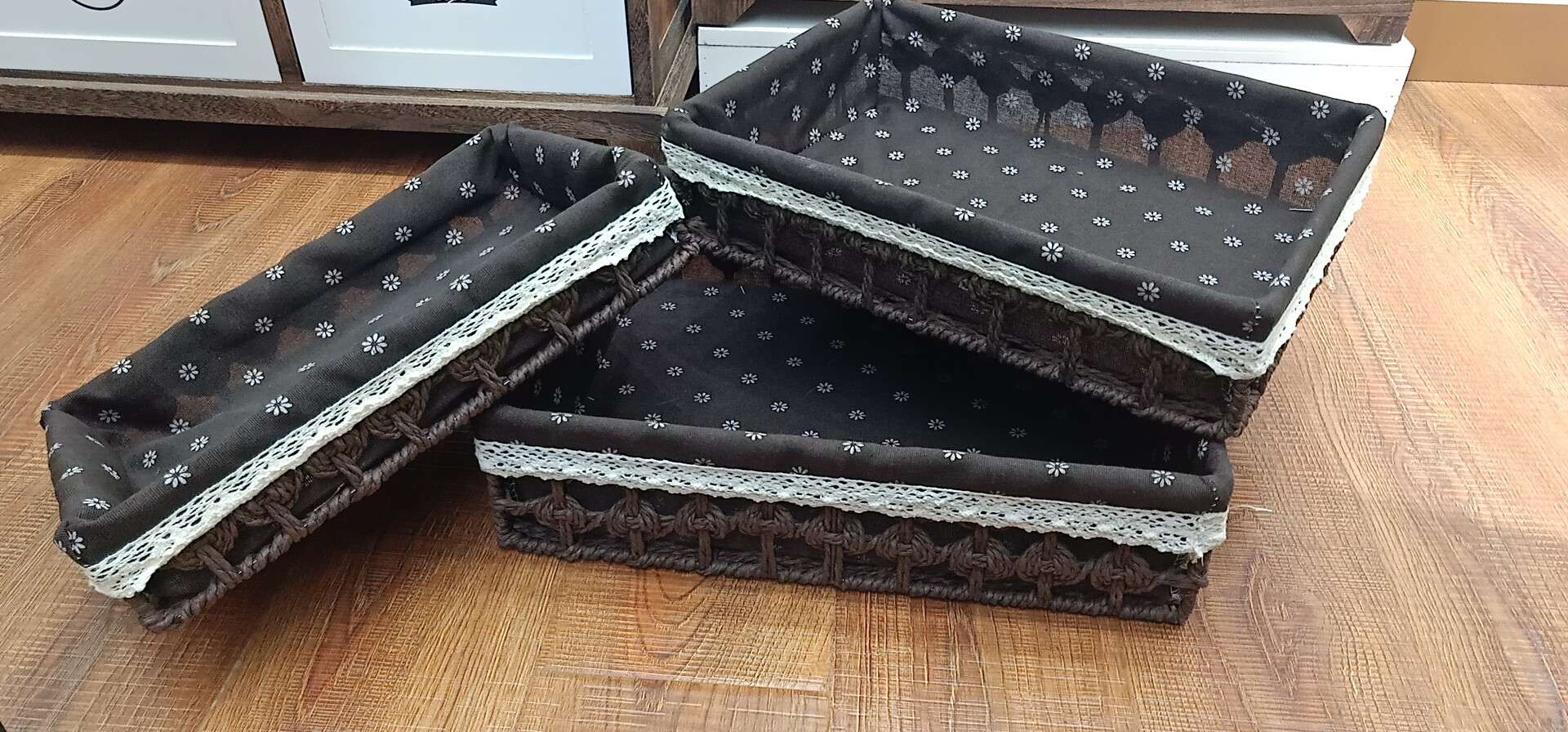 新款铁架筐收纳篮纸绳手工编织布艺工艺品2件套椭圆形3色可选