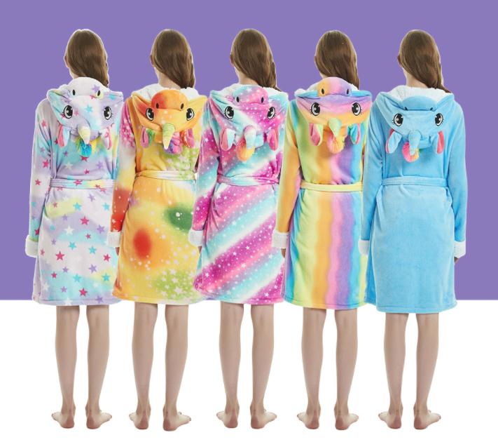 Autumn/winter high-end flannel padded adult bathrobe Starry unicorn panda Tima men's and women's cute robe