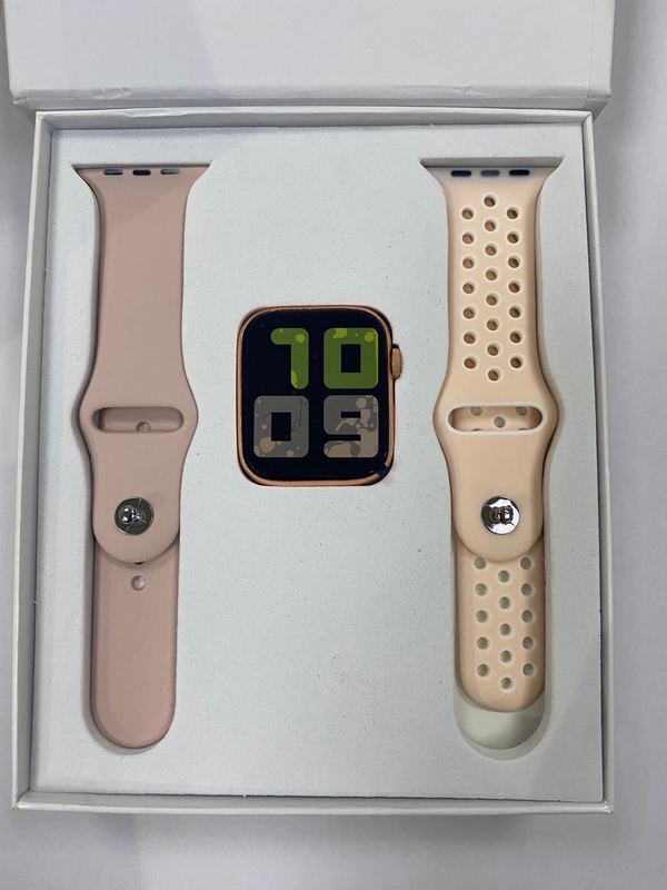 跨境T55智能手表双腕带蓝牙通话音乐磁吸充电可更换表带运动手环白底实物图