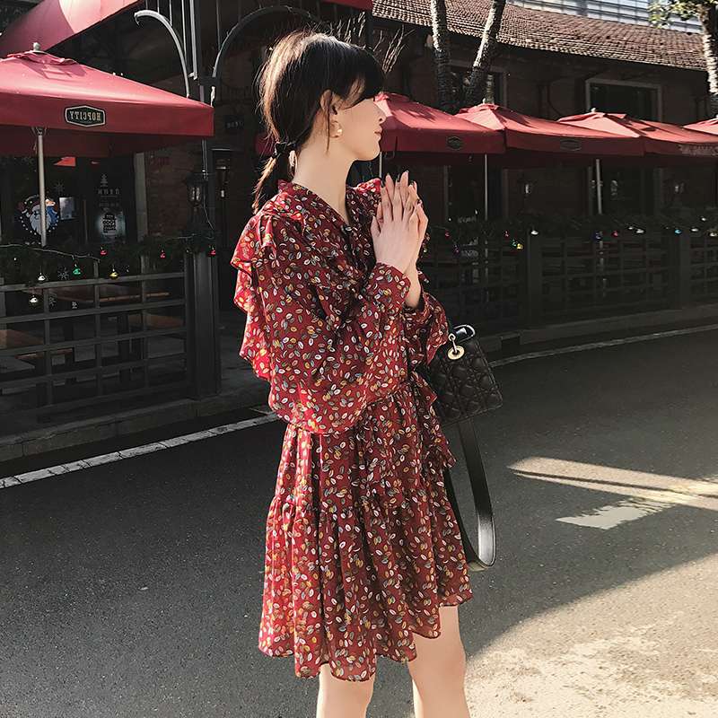French niche, super fairy-like, forest-style style, slimming design, short floral print dress for petite children in autumn Specification image