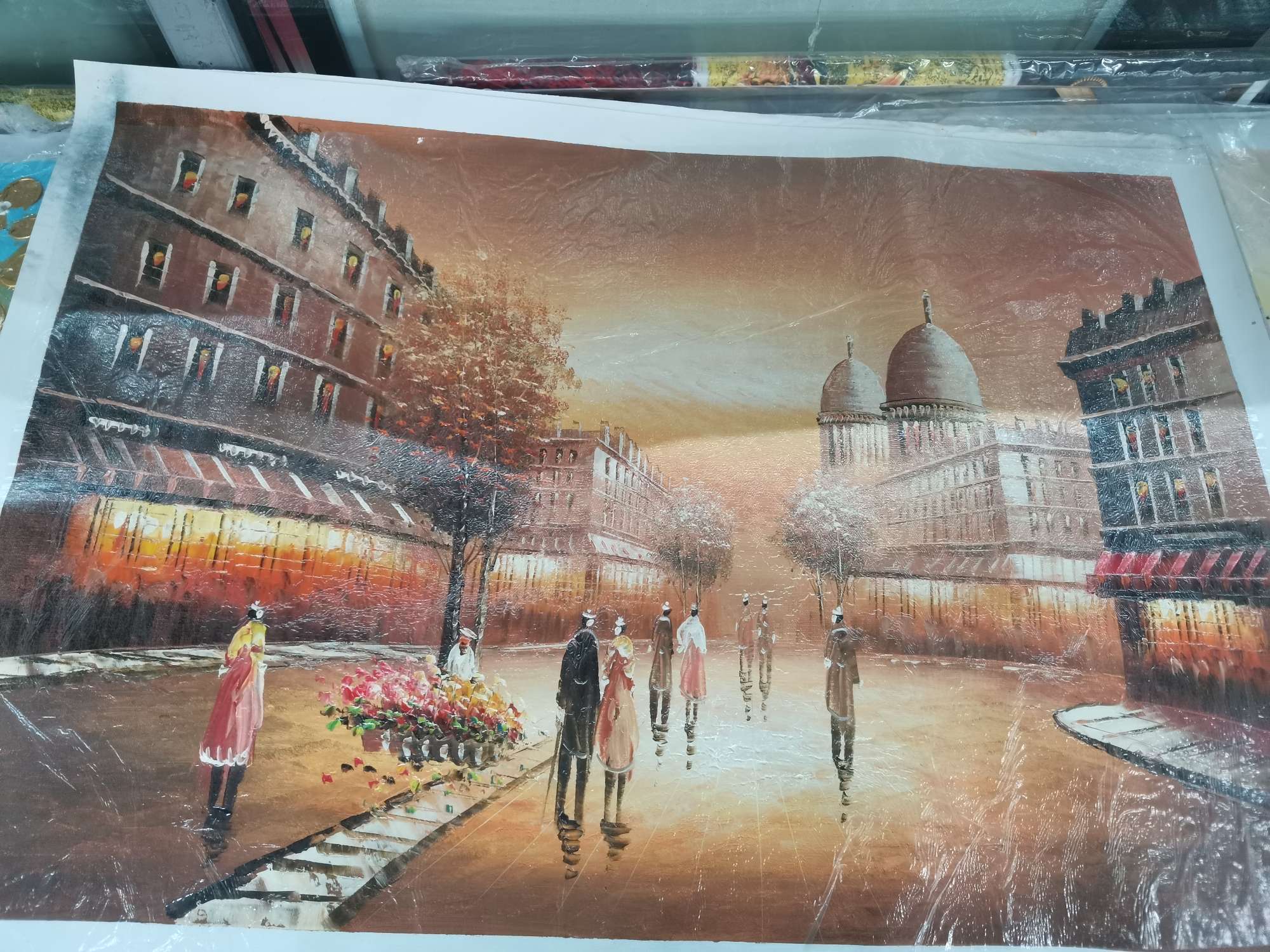 玄关 现代美式油画手绘餐厅欧式走廊花卉有框画好看低奢淡雅