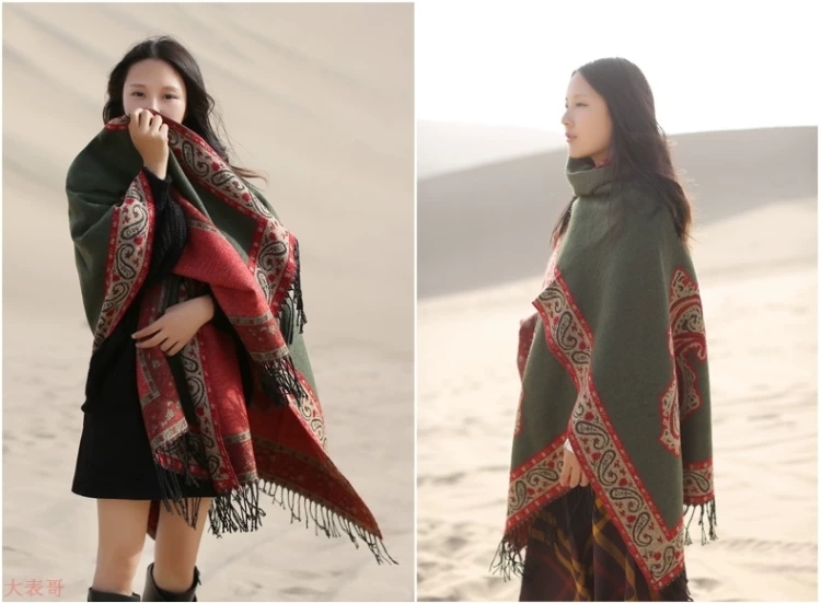Bufanda mujer invierno korean versión versátil etnicidad tibetano turismo capa otoño exterior tipo capa mujer otoño-invierno nuevo estilo de manga versátil versátil capa etnicidad undefined