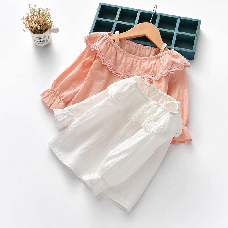 女童装上衣2020春秋季儿童T恤吊带蕾丝花朵刺绣娃娃衫公主裙衫