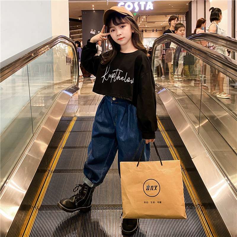 5女童套装春秋装6儿童时髦卫衣牛仔裤8岁小女孩子衣服两件套9洋气图