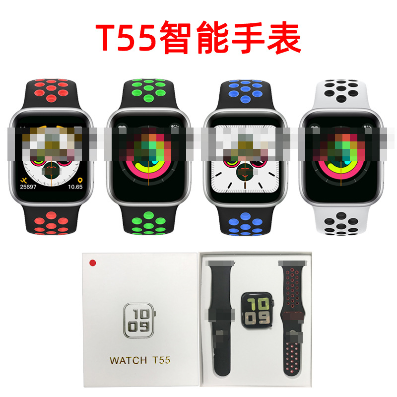 跨境T55智能手表双腕带蓝牙通话音乐磁吸充电可更换表带运动手环产品图