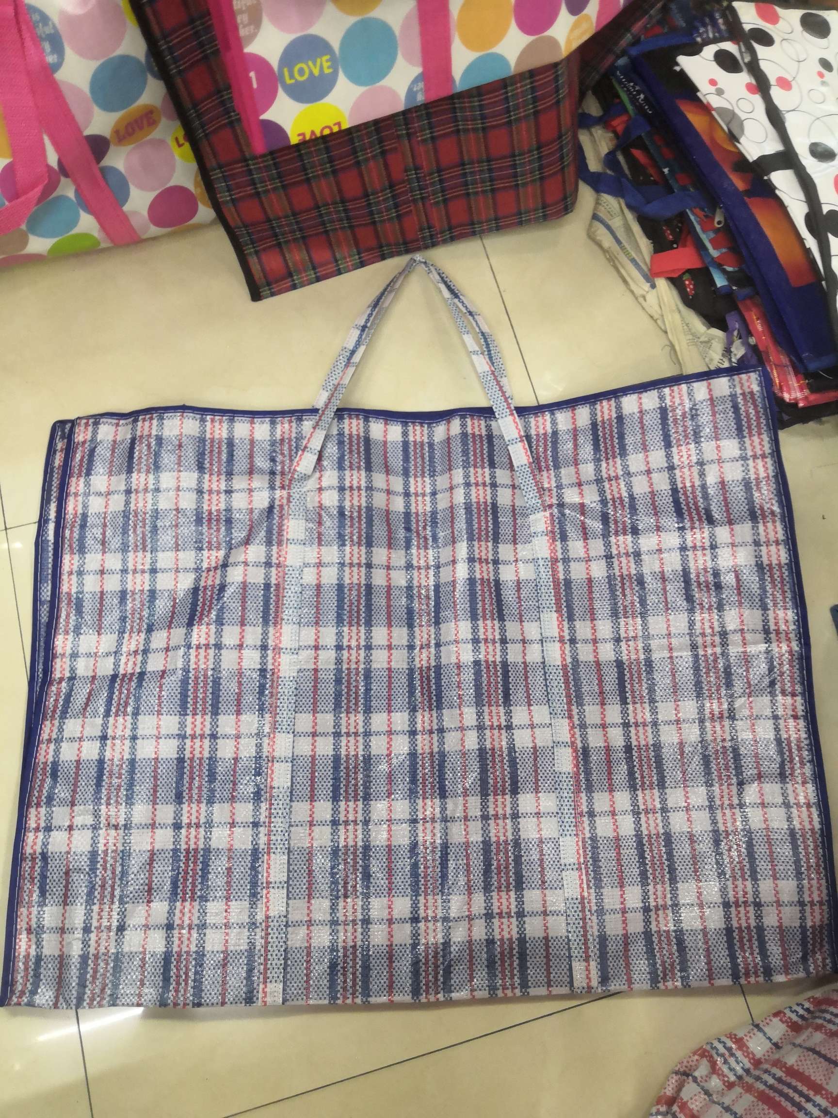 Blue checkered woven bag