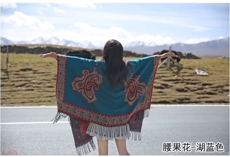 Bufanda mujer invierno korean versión versátil etnicidad tibetano turismo capa otoño exterior tipo capa mujer otoño-invierno nuevo estilo de manga versátil versátil capa etnicidad