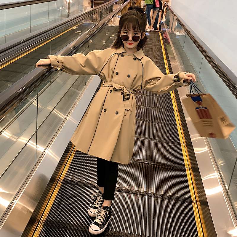 女童风衣儿童外套春秋装2020新款英伦洋气时髦大童装秋季中长款潮细节图