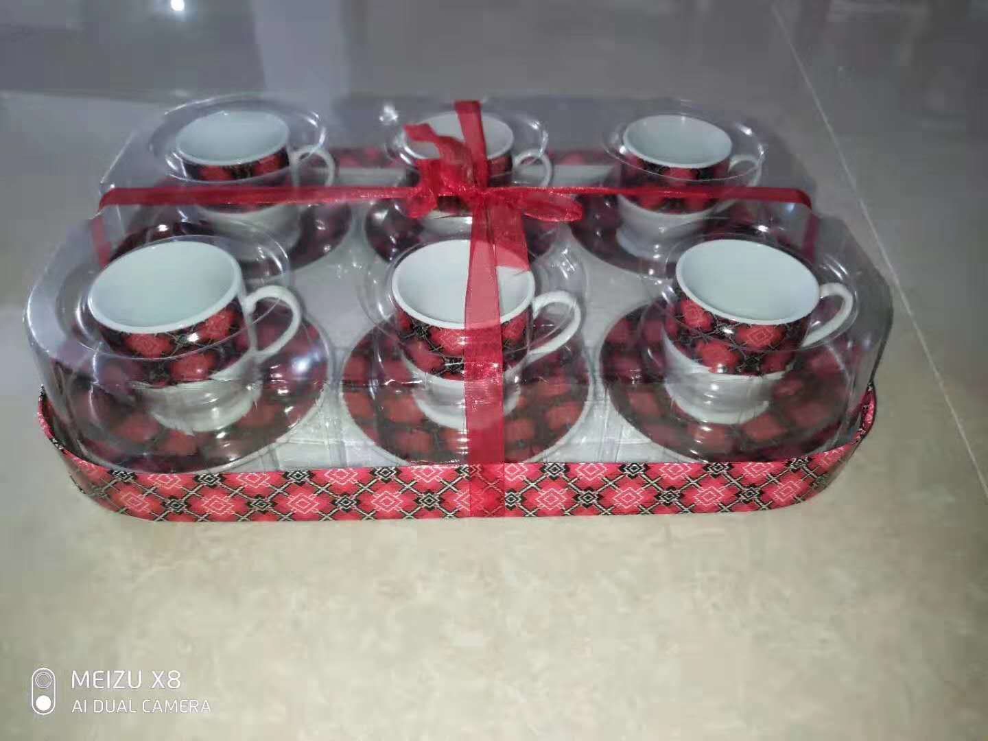 Jungong Ceramic coffee cup and saucer set PVC box packing Coffee set gift set 6 cups and 6 saucers thumbnail