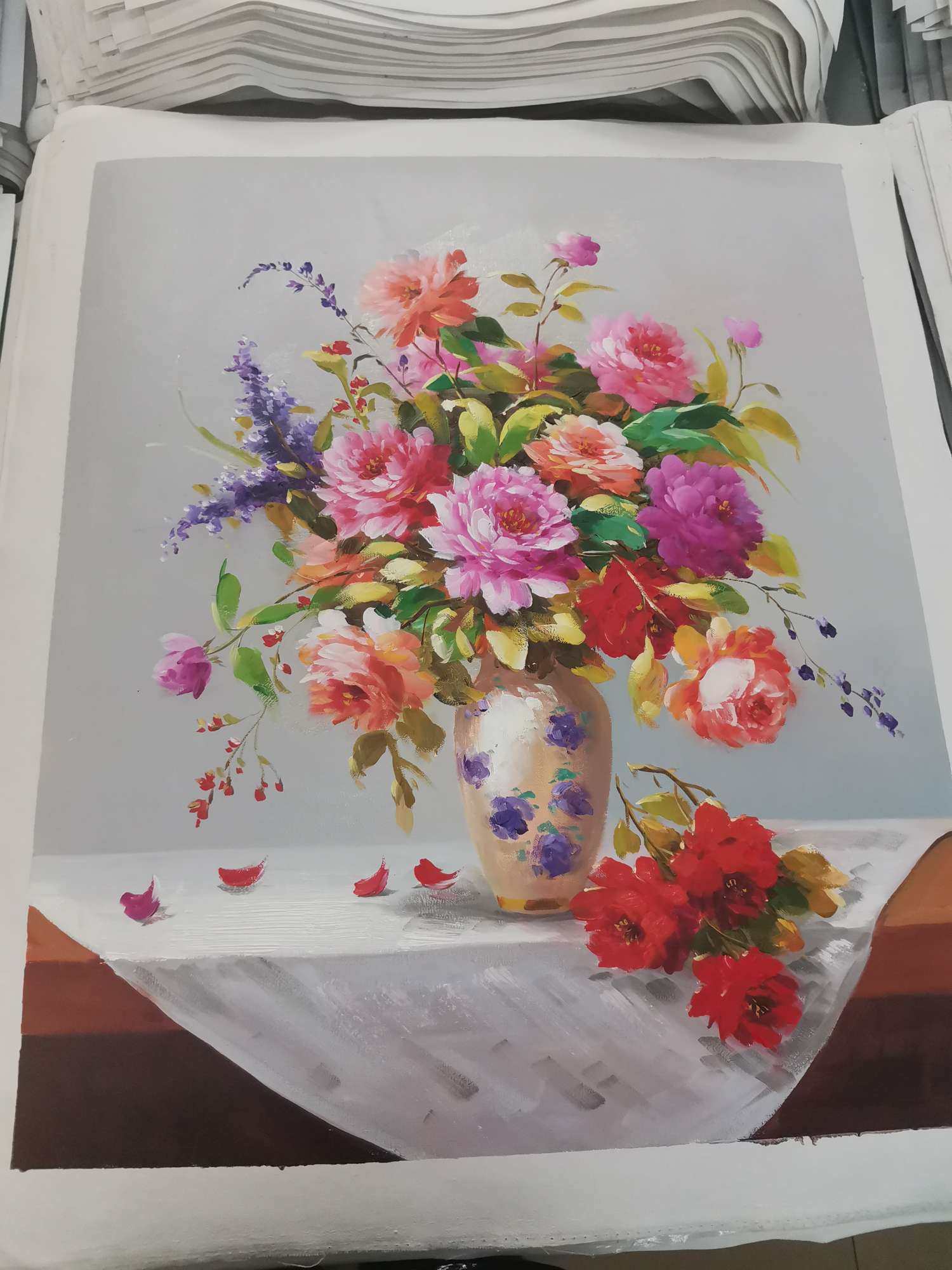 Xuanguan modern American oil painting hand-painted dining hall european-style flowers with framed paintings thumbnail