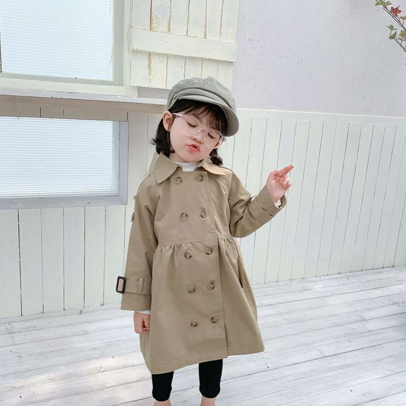 女童风衣外套春秋季2020新款儿童装韩版宝宝洋气休闲双排扣中长款