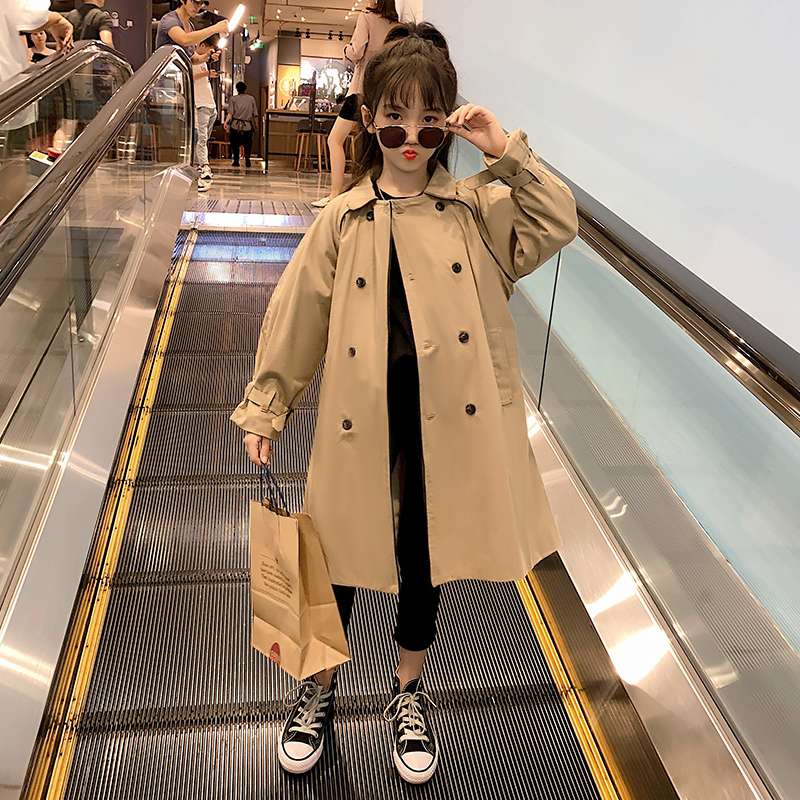 女童风衣儿童外套春秋装2020新款英伦洋气时髦大童装秋季中长款潮