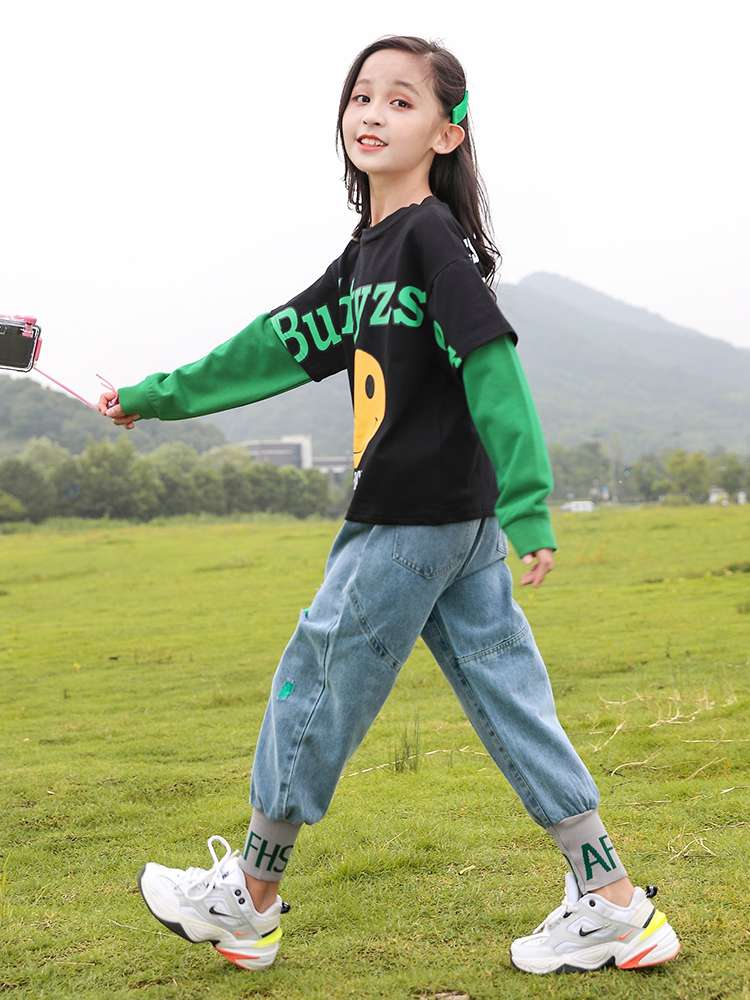 女童秋装洋气套装2020新款韩版网红中大童小女孩时尚牛仔裤两件套