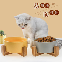 亚马逊热卖陶瓷猫碗 木架狗食盆猫咪喂食喂水碗 陶瓷宠物碗