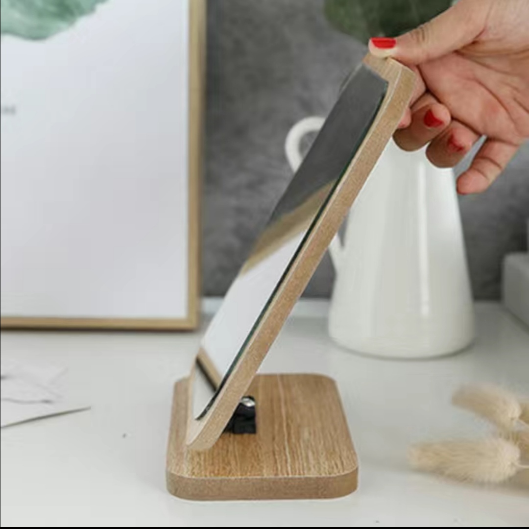 新款木质台式化妆镜子女高清单面梳妆镜美容镜学生宿舍桌面镜ins产品图