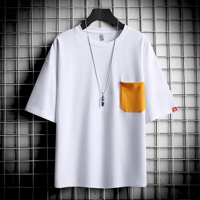 Short-sleeved T-shirt for men Korean version of the trend versatile white cotton T-shirt for men five minutes loose popular logo summer wear for men h thumbnail