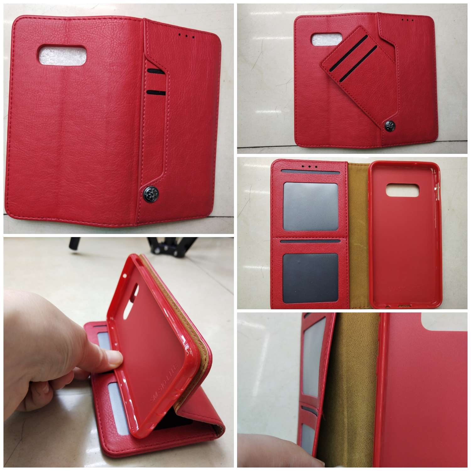 Pull out the phone holster with the inside and outside card