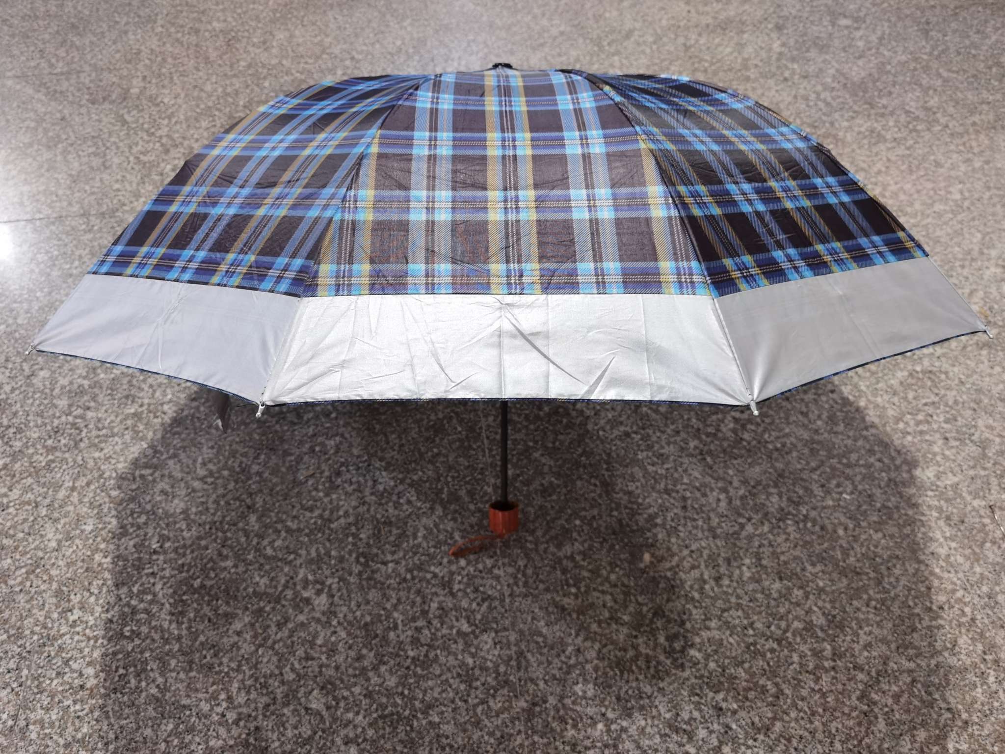 70#10K checkered silver adhesive edge sunshade umbrella, folding umbrella for both weather and rain, men's business