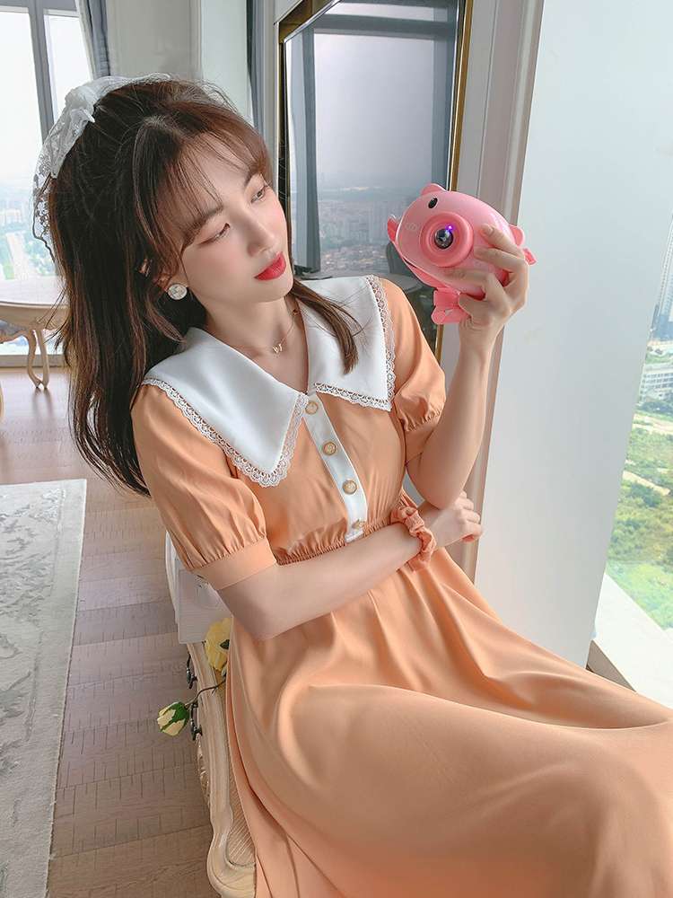The 2020 new summer dress with a baby collar, featuring sweet and petite bellflowers that make one look slimmer, is a chiffon fairy dress with a cinched waist Specification image
