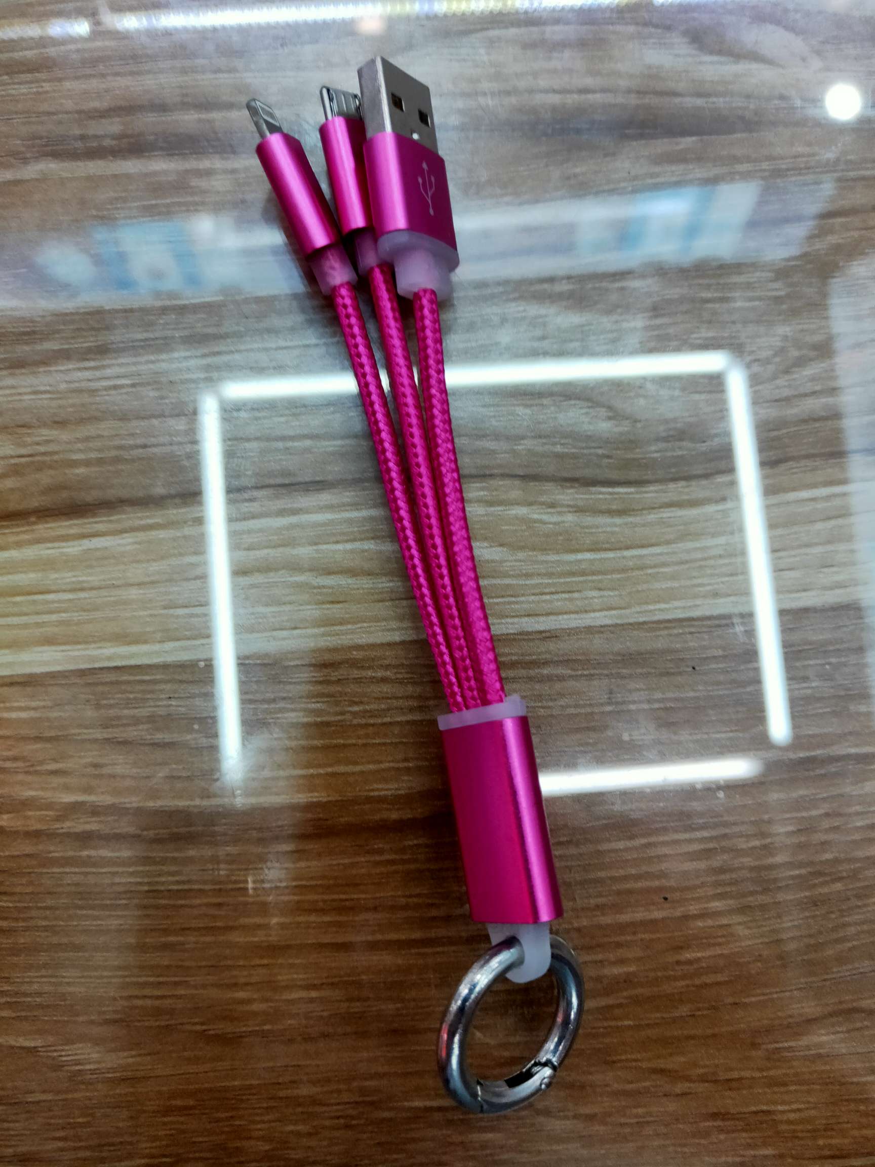 Rose red three-plug data cable