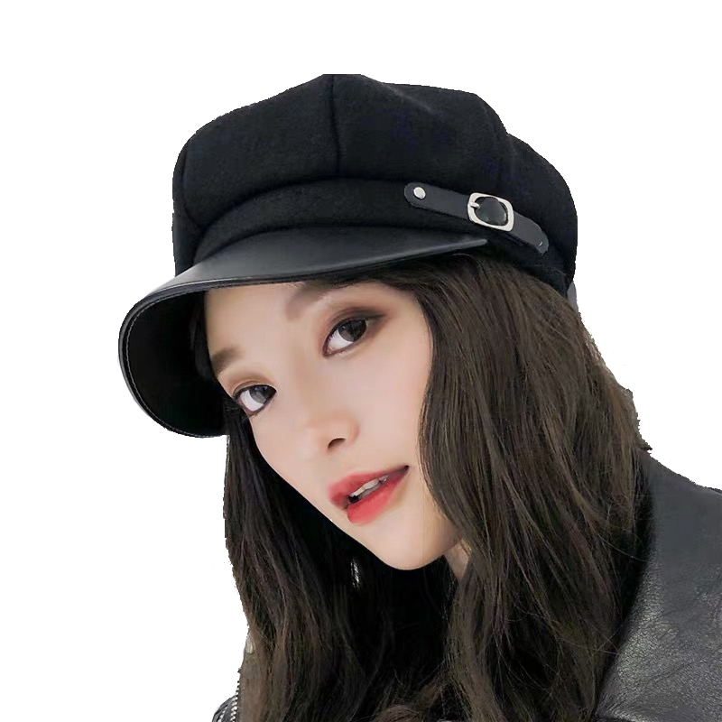 黑色贝雷帽秋冬英伦复古百搭毛呢海军帽网红八角帽子女韩版潮日系