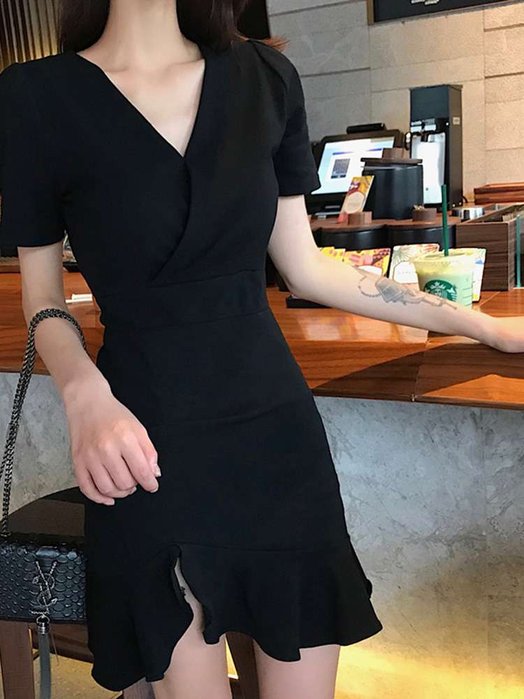 150-petite, trendy Yamamoto retro dress, fresh and cute egg dress, summer style, little black dress, women's dress, large size details Picture