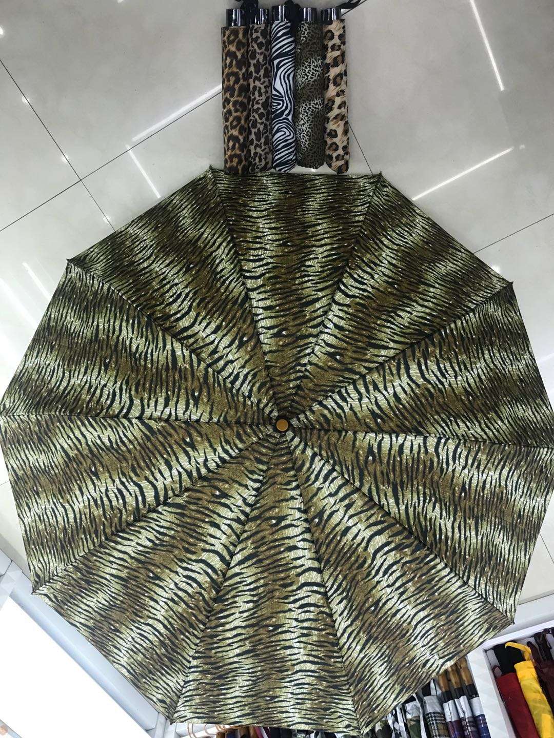75#10K豹纹光边新款时尚创意三折伞遮阳伞男士学生简约