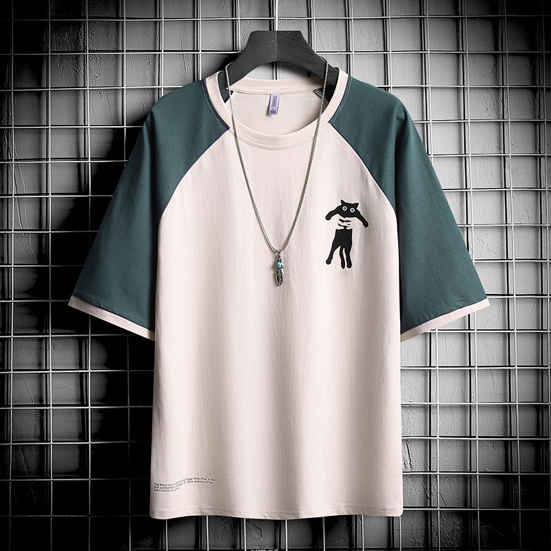 Short-sleeved T-shirt for men, Korean style, trendy and versatile. White pure cotton T-shirt, three-quarter sleeve for men. Loose trendy brand summer clothing for men. l