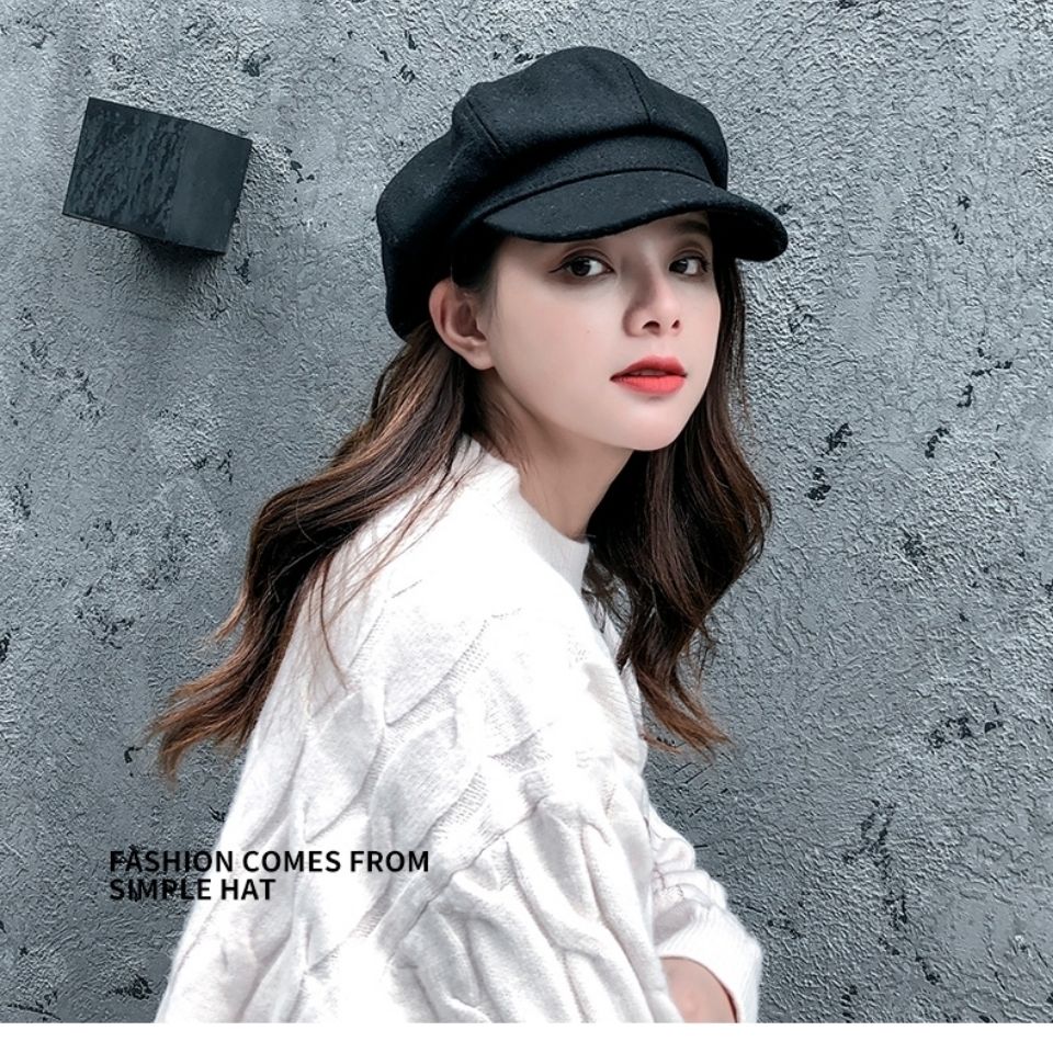 帽子女韩版八角帽毛呢贝雷帽秋冬季潮日系百搭英伦复古画家报童帽