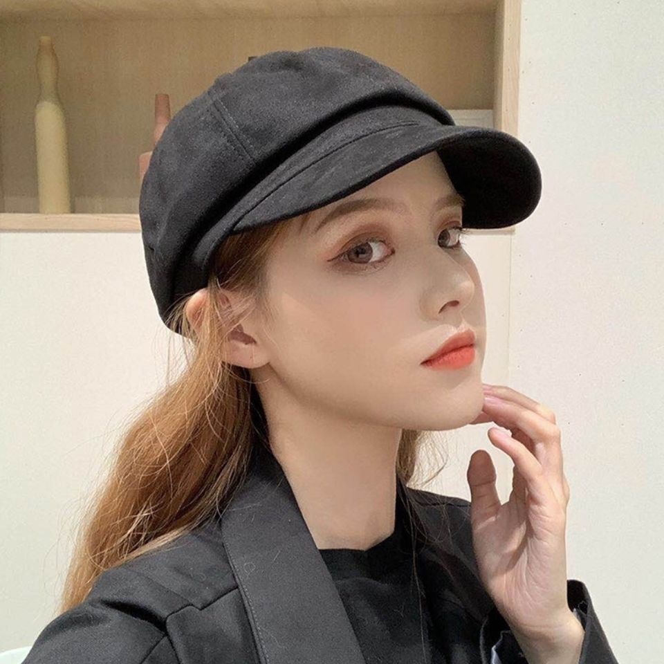 网红八角帽女秋冬季韩版日系百搭贝雷帽文艺复古麂皮绒鸭舌画家帽