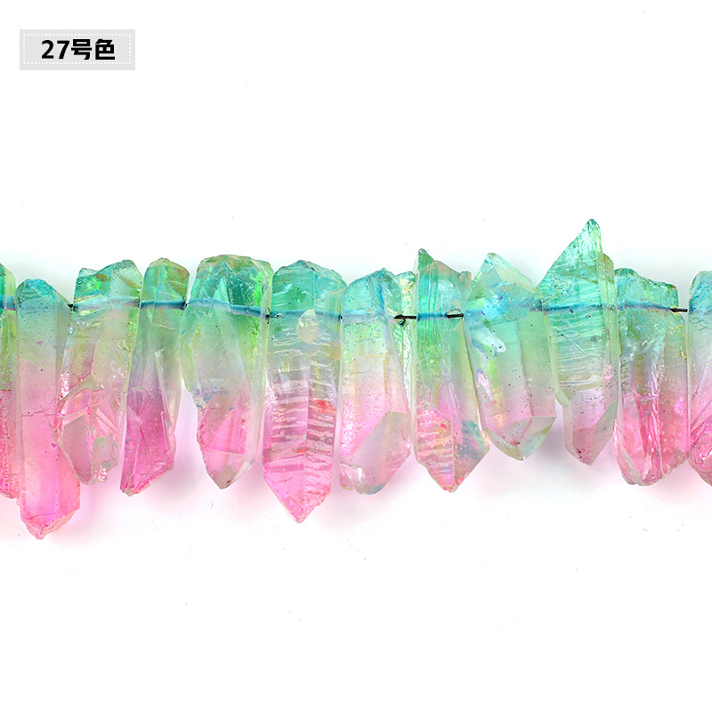 一鑫饰品天然白水晶晶簇水晶牙diy饰品配件电镀彩色水晶柱原石半成品批发6*12mm详情图9