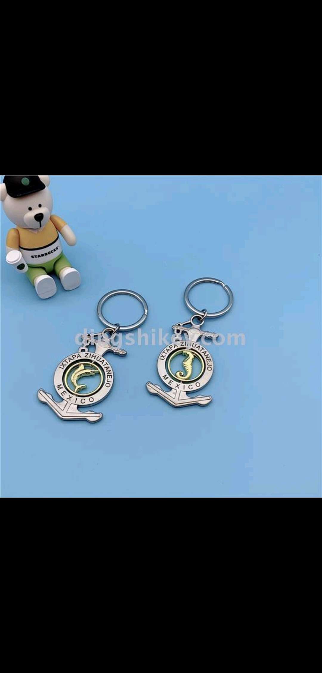 Zinc alloy anchor shape, bright gold rotating keychain details Picture