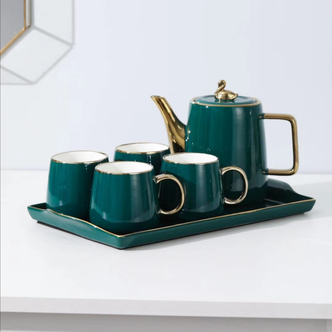 Ceramic water set tea set coffee set painted swan pot 6 pieces set 6 pieces gift set suitable for web celebrity sale thumbnail