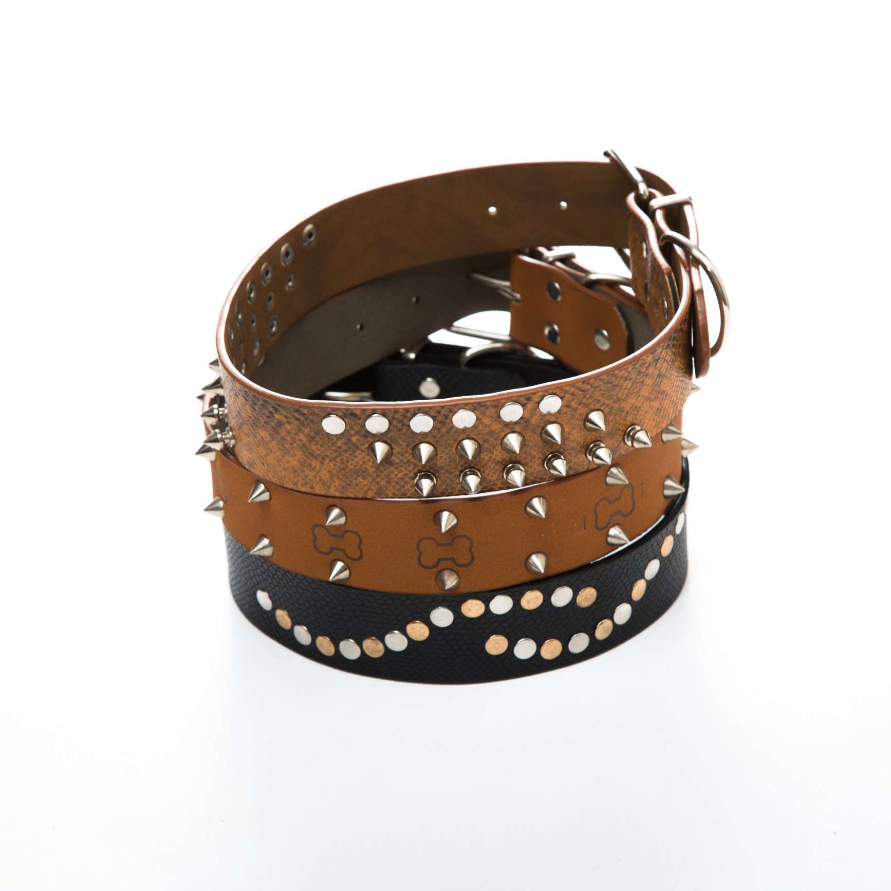 Factory direct sales PU belt collar, the whole with rivets different sort more high-grade, exquisite workmanship, adjustable collar. A variety of colors to choose from! Specification drawing