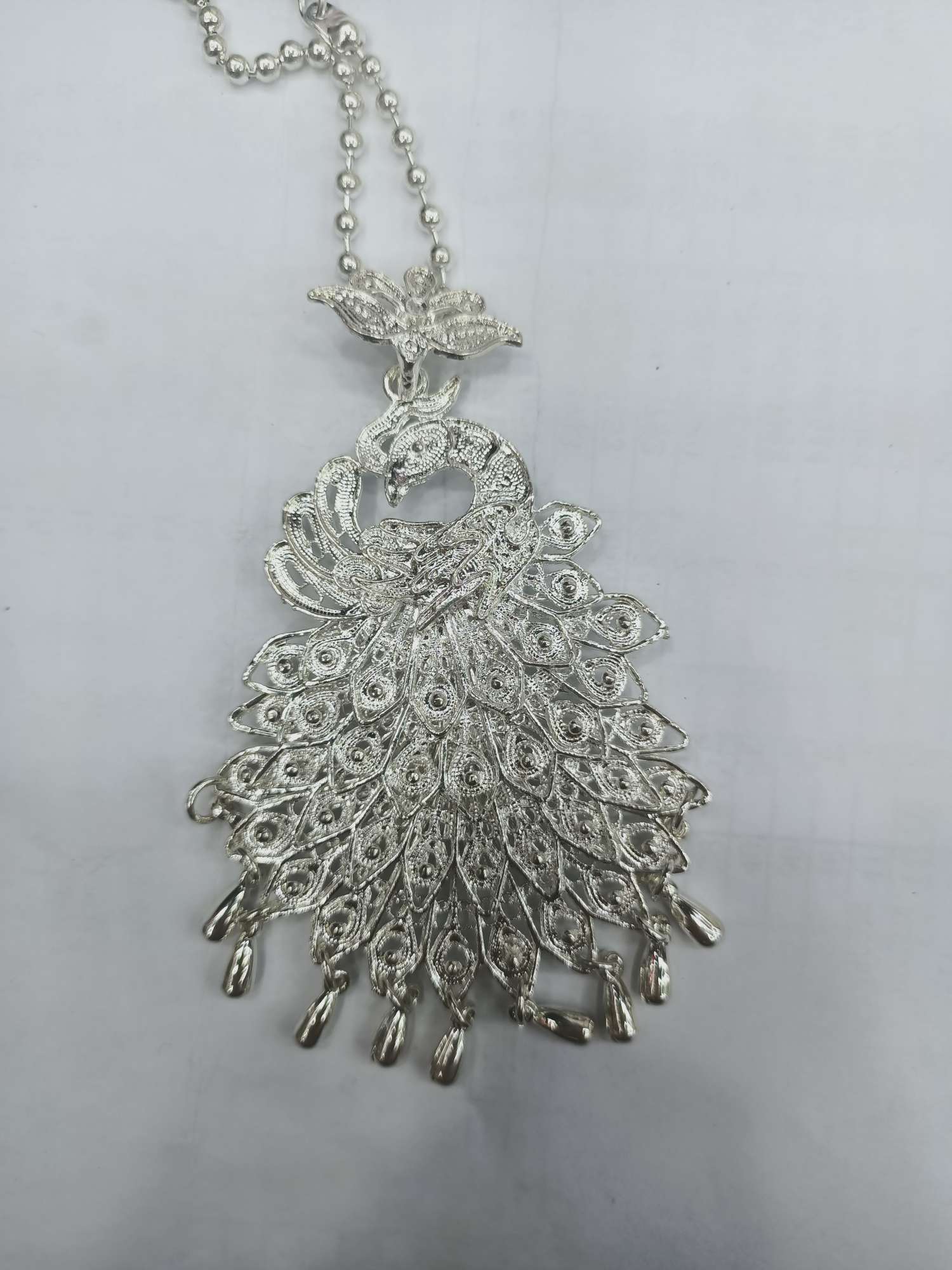 Minority Silver Ornament Big Peacock Pendant Specification drawing