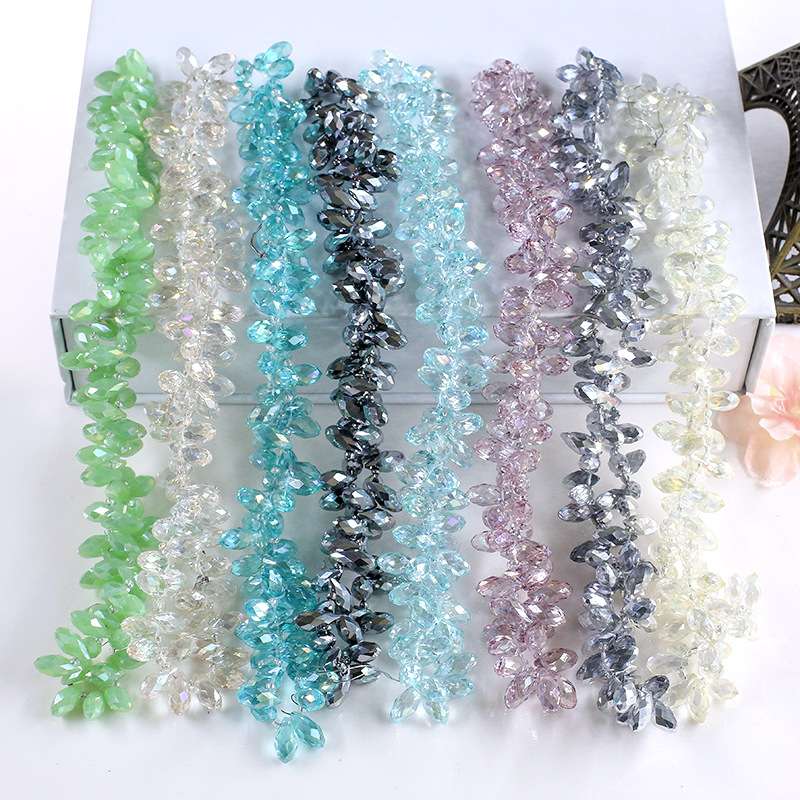 一鑫饰品6*12mm横孔水滴水晶切面玻璃散珠子电镀AB彩diy饰品配件服装辅料
