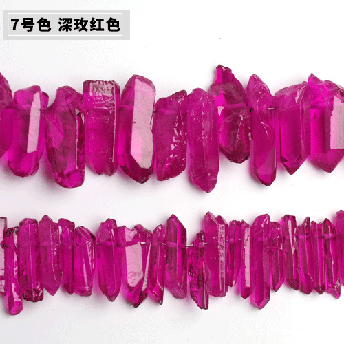 一鑫饰品天然白水晶晶簇水晶牙diy饰品配件电镀彩色水晶柱原石半成品批发6*12mm详情图6