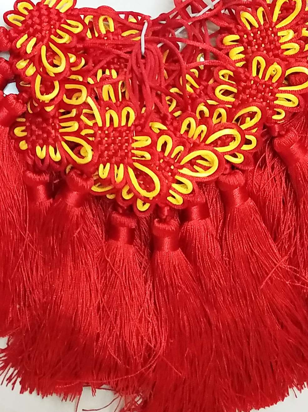 荷花结红黄双色中国结配件民族风精致流苏红黄花结定型装饰品图