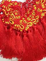 荷花结红黄双色中国结配件民族风精致流苏红黄花结定型装饰品