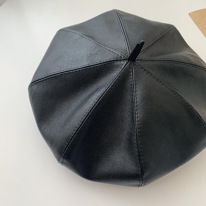 pu皮质八角帽子女秋季英伦潮日系韩版秋冬时尚百搭皮帽鸭舌贝雷帽详情图8