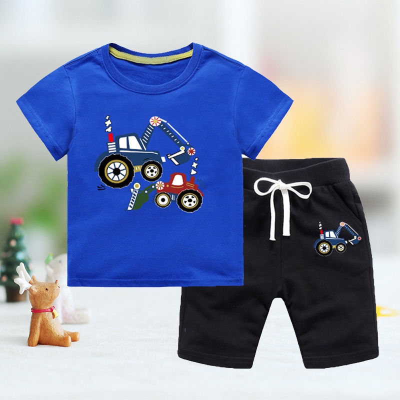 Children's cotton collar summer new boy cartoon style small and big children handsome two-piece set thumbnail