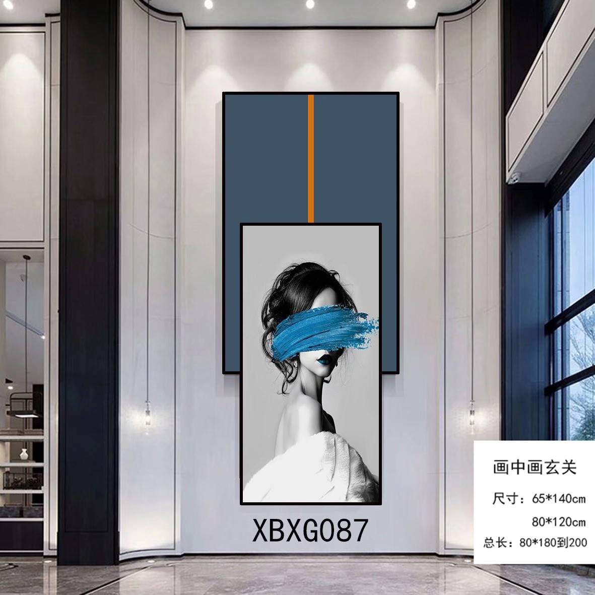 玄关画中画酒店装饰画简框L框半手绘油画厂家直销现代简约北欧时尚挂画大量图库联系卖家18367959008