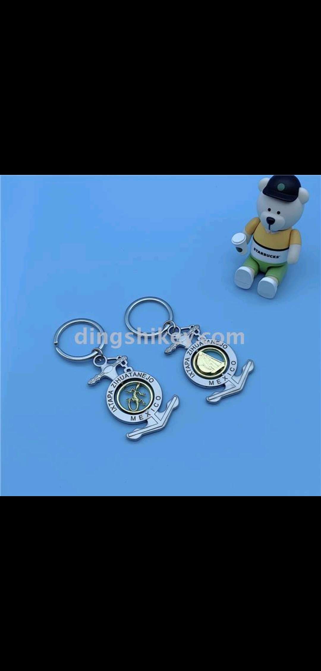 Zinc alloy anchor shape, bright gold rotating keychain Specification image