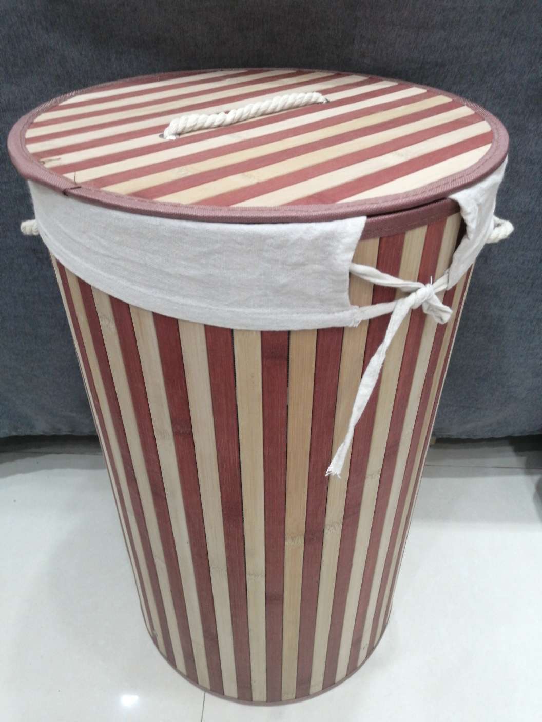 多彩圆形竹收纳桶（红色+本色）