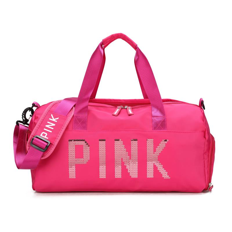 亮片绣pink纯色复合布面料运动健身包，带独立鞋位和干湿分离功能，短途旅行袋行李包，新添绿色，藕荷色详情图6