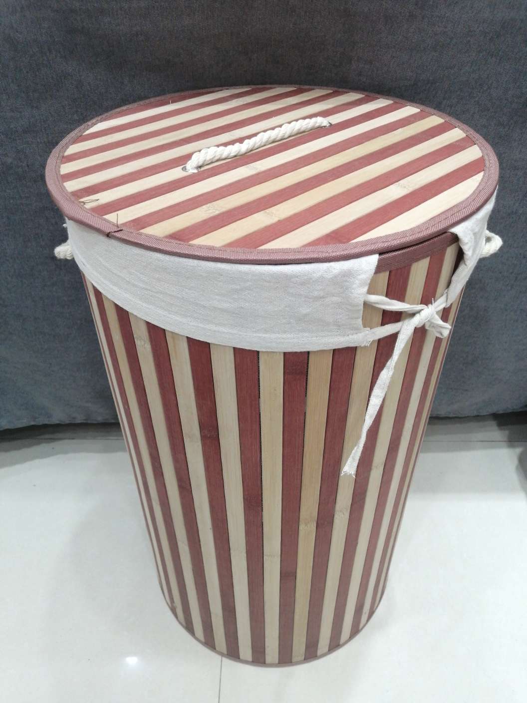 多彩圆形竹收纳桶（红色+本色）产品图