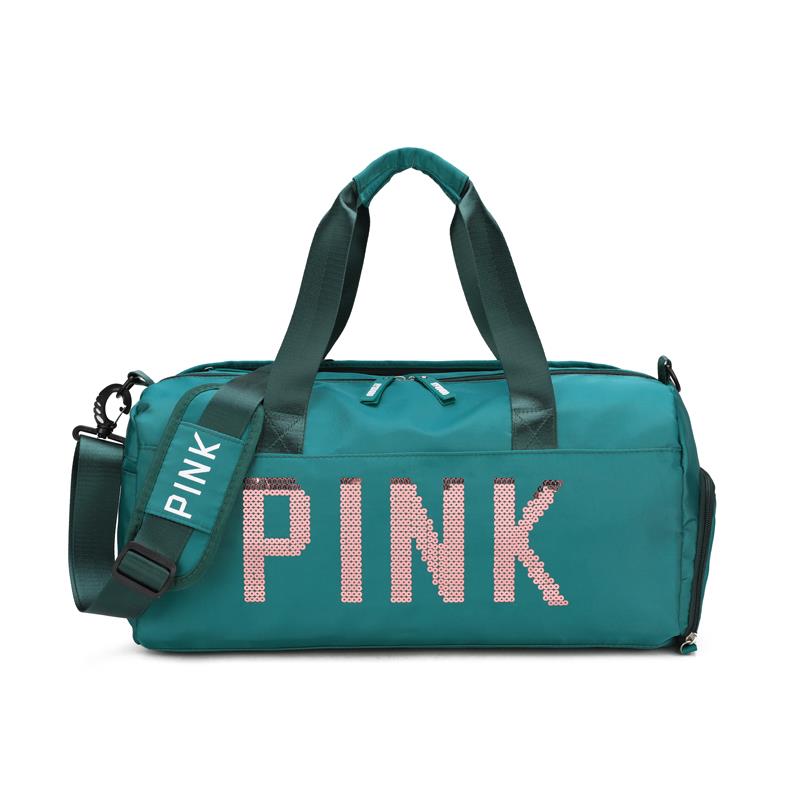 亮片绣pink纯色复合布面料运动健身包，带独立鞋位和干湿分离功能，短途旅行袋行李包，新添绿色，藕荷色详情图2