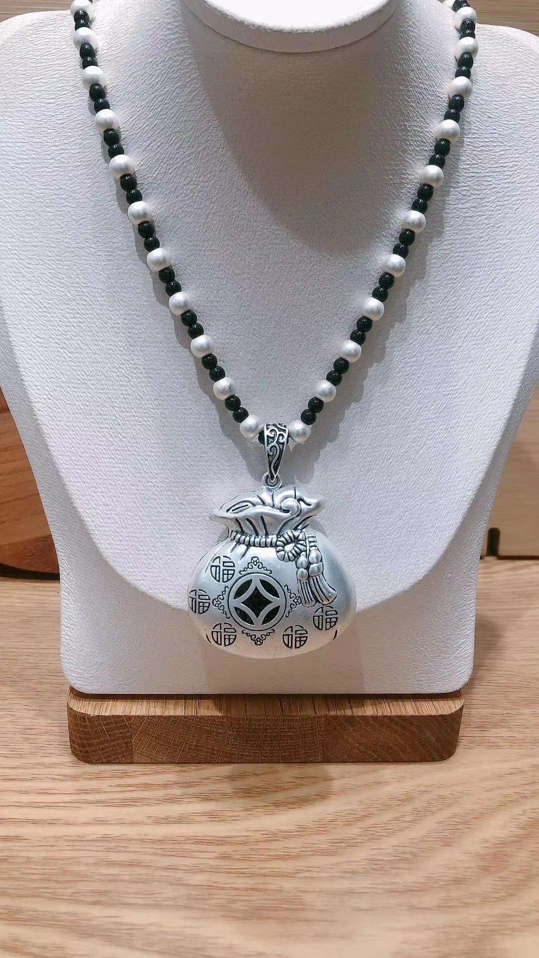 Jingpuli brand HY27 Silver Collection Long sweater Chain Five Blessings Money Bag style